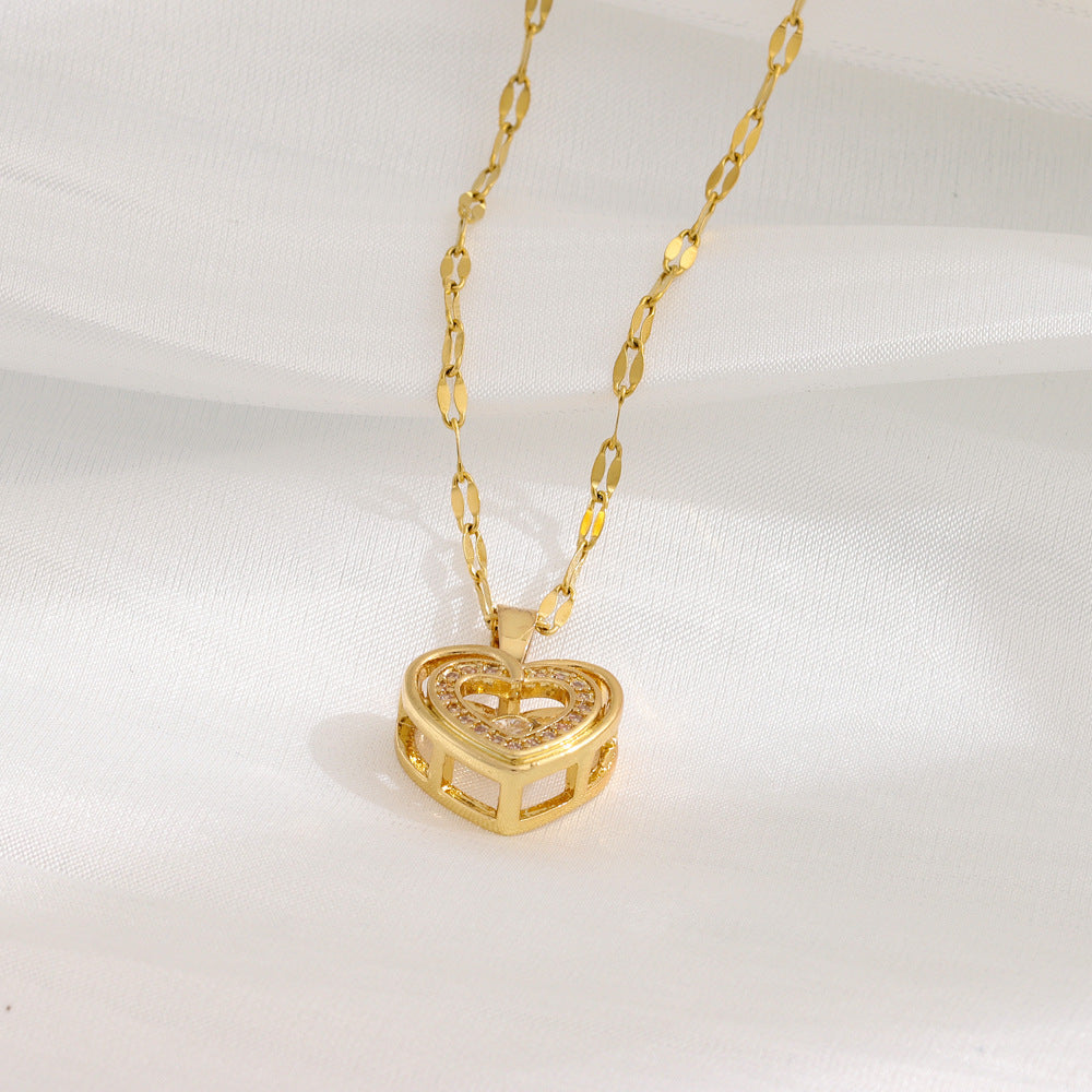 Elegant Double-Layer Love Necklace – Sparkling Rhinestone Pendant for Women
