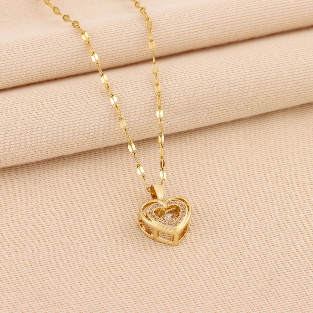Elegant Double-Layer Love Necklace – Sparkling Rhinestone Pendant for Women