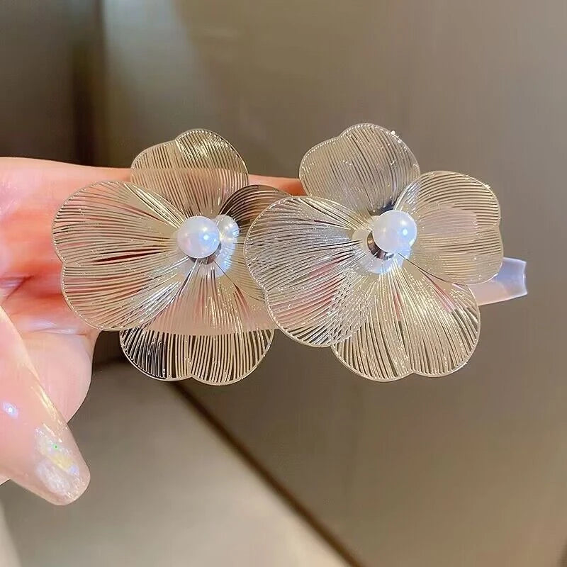 ✨ Elegant Large Flower Pearl Earrings – Luxurious Korean Fashion Jewelry ✨