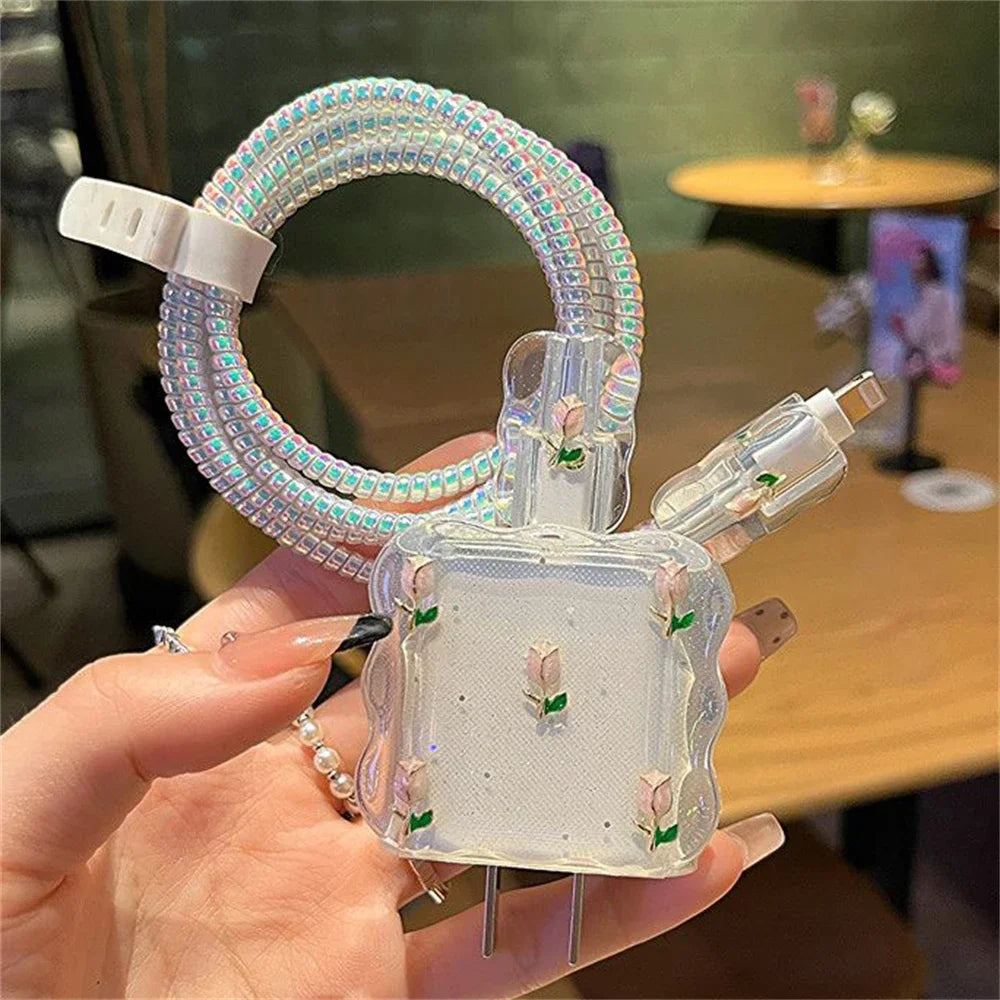 Adorable 3D Metal Tulip Glitter USB Cable Protector – Cute & Durable Charging Guard for iPhone