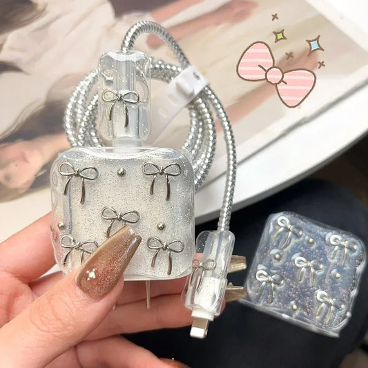 Adorable 3D Bowknot Pearl USB Protector Cover for iPhone – Cute & Durable!