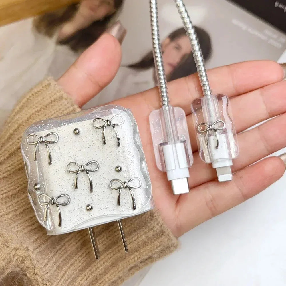 Adorable 3D Bowknot Pearl USB Protector Cover for iPhone – Cute & Durable!