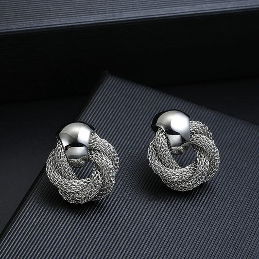Vintage Metallic Twisted Weaving Round Dangle Earrings – 2025 Trendy Wedding & Party Jewelry