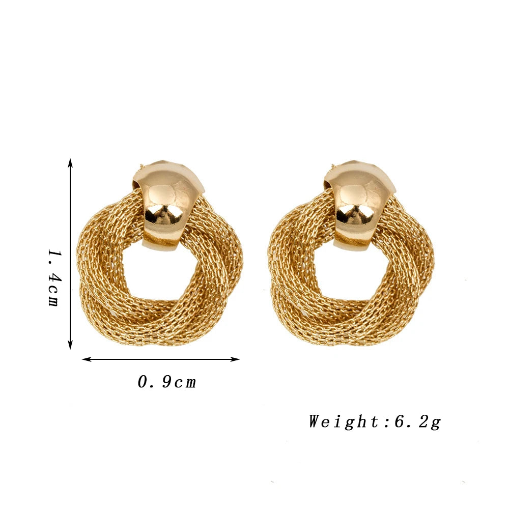 Vintage Metallic Twisted Weaving Round Dangle Earrings – 2025 Trendy Wedding & Party Jewelry