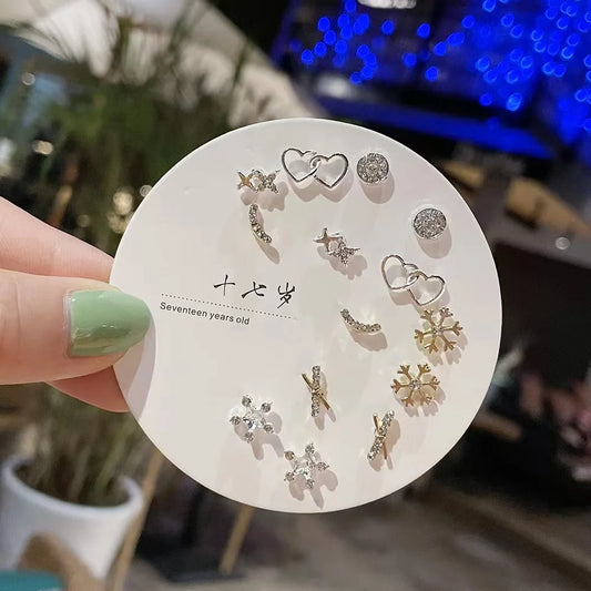 7-Pair Cute Stud Earrings Set – Korean & Geometric Designs ✨