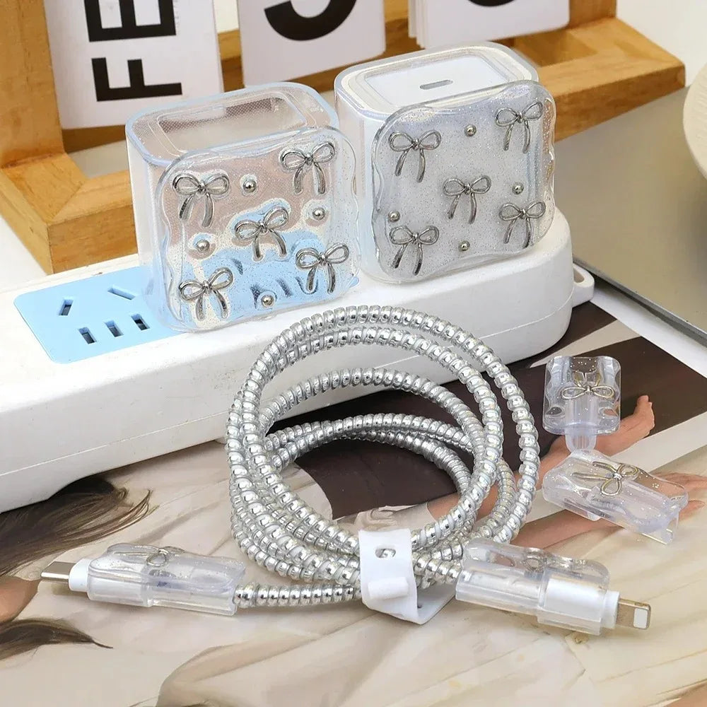 Adorable 3D Bowknot Pearl USB Protector Cover for iPhone – Cute & Durable!