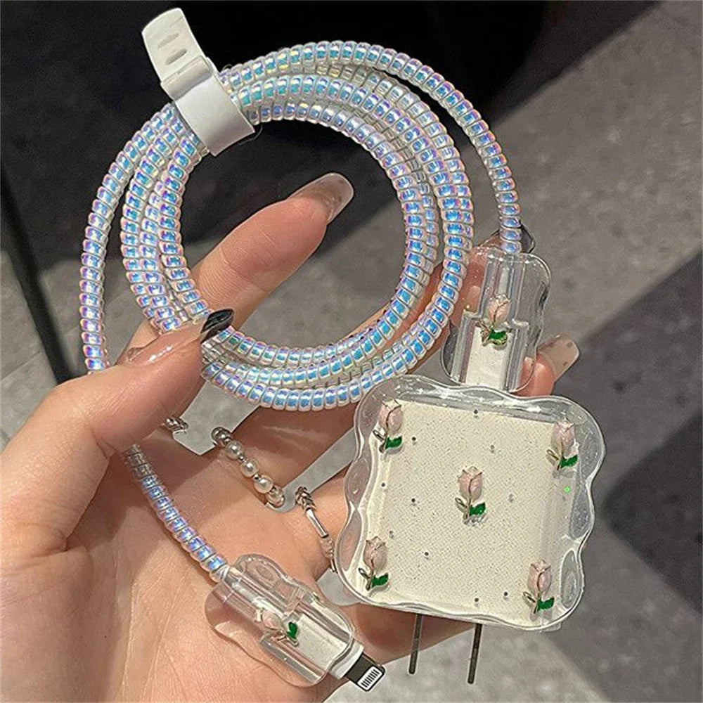 Adorable 3D Metal Tulip Glitter USB Cable Protector – Cute & Durable Charging Guard for iPhone