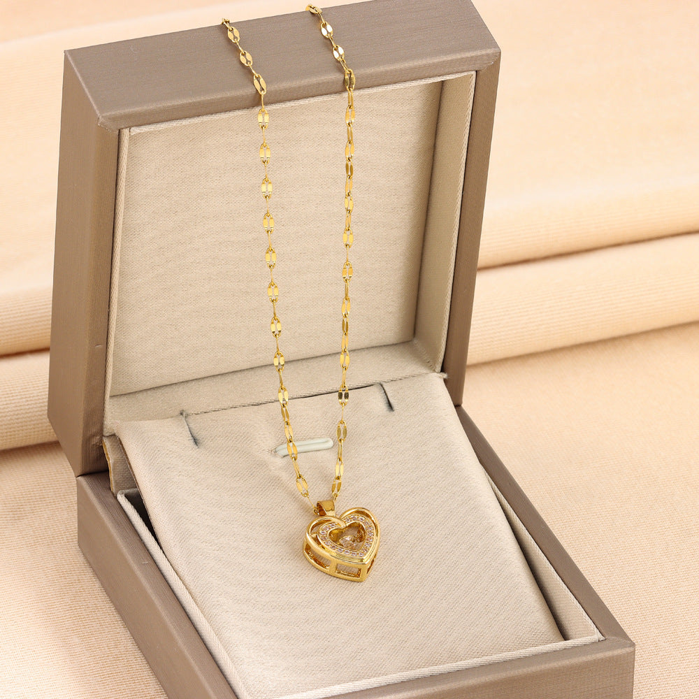 Elegant Double-Layer Love Necklace – Sparkling Rhinestone Pendant for Women