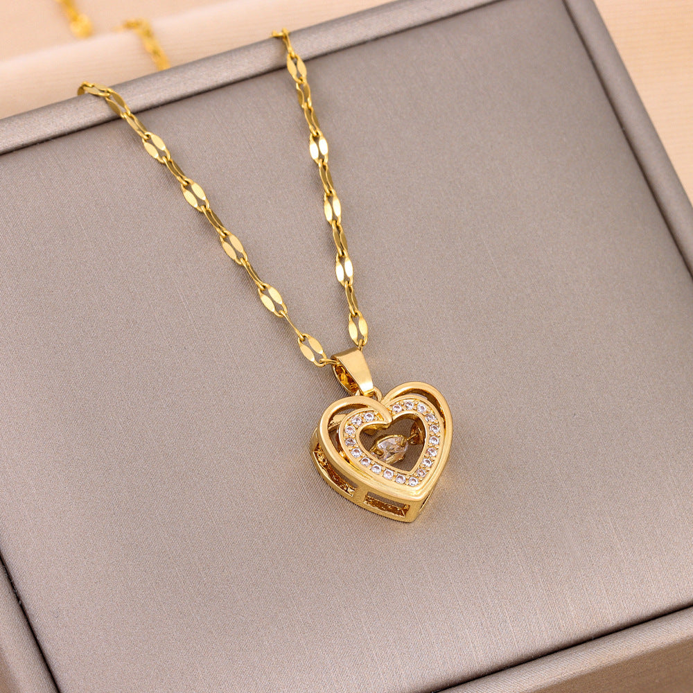 Elegant Double-Layer Love Necklace – Sparkling Rhinestone Pendant for Women