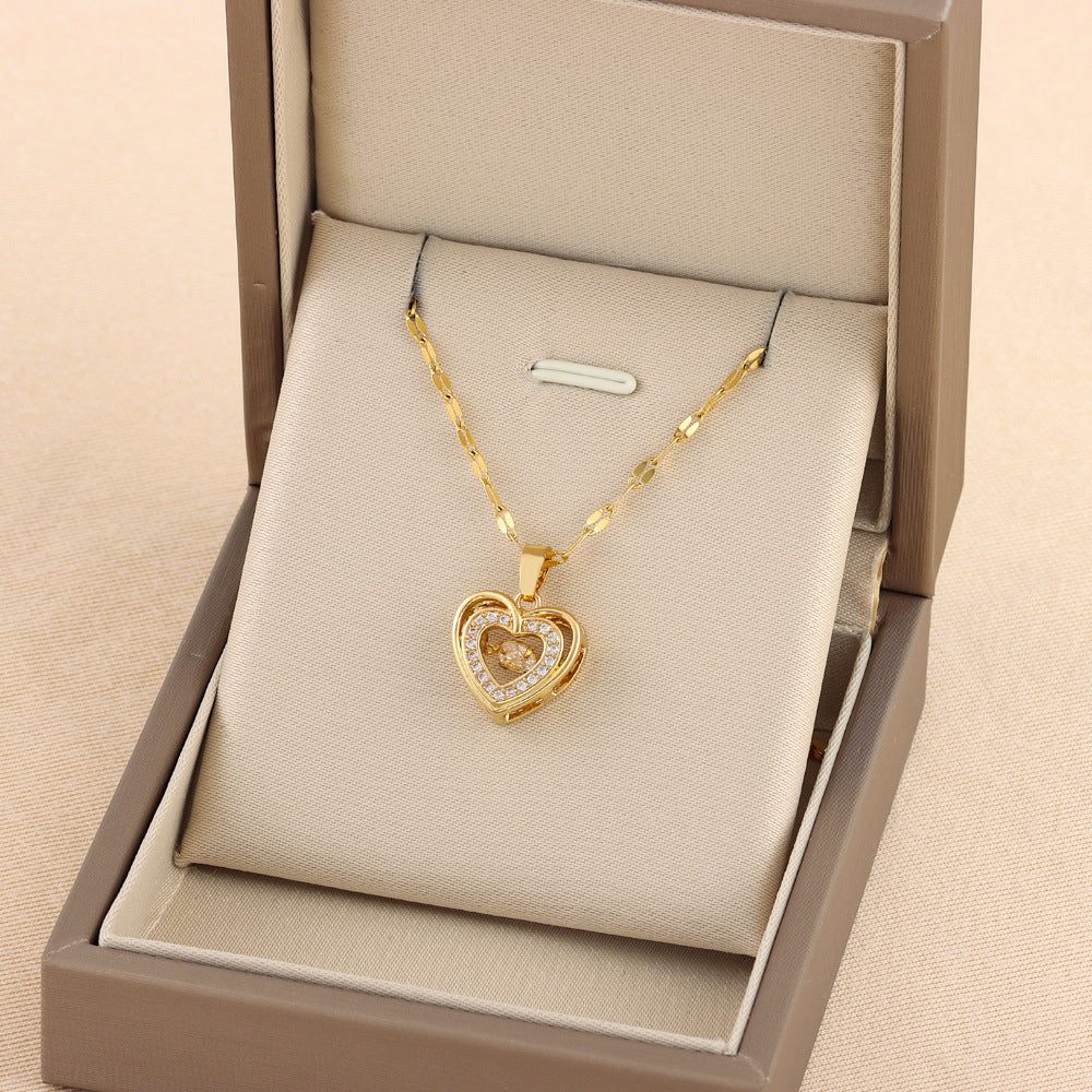 Elegant Double-Layer Love Necklace – Sparkling Rhinestone Pendant for Women