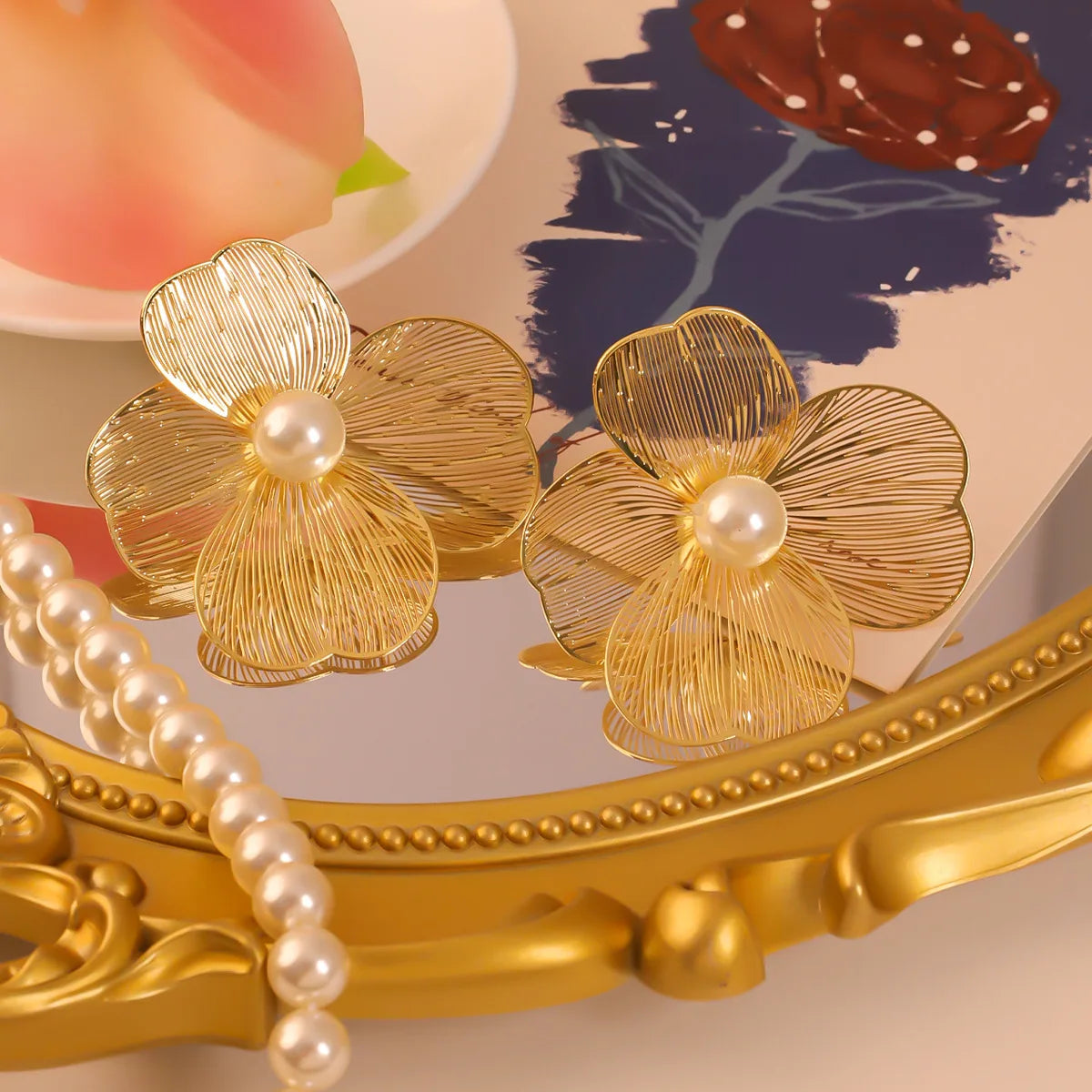 ✨ Elegant Large Flower Pearl Earrings – Luxurious Korean Fashion Jewelry ✨