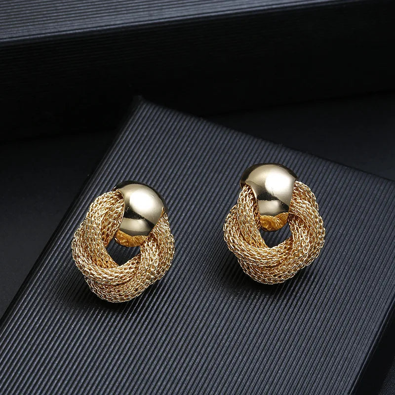 Vintage Metallic Twisted Weaving Round Dangle Earrings – 2025 Trendy Wedding & Party Jewelry