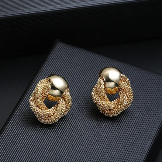 Vintage Metallic Twisted Weaving Round Dangle Earrings – 2025 Trendy Wedding & Party Jewelry