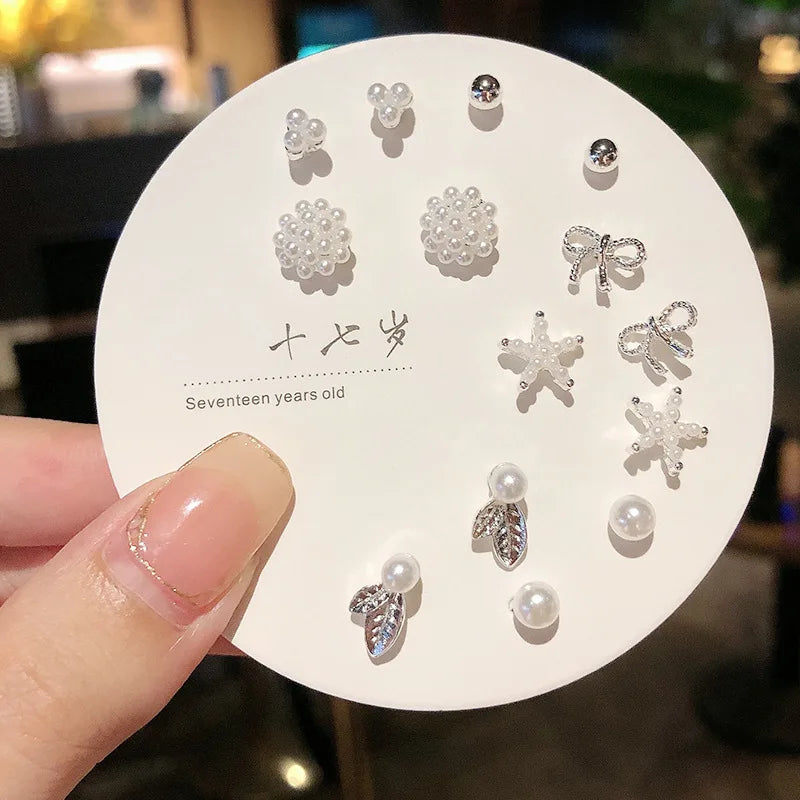 7-Pair Cute Stud Earrings Set – Korean & Geometric Designs ✨