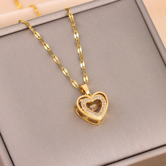 Elegant Double-Layer Love Necklace – Sparkling Rhinestone Pendant for Women