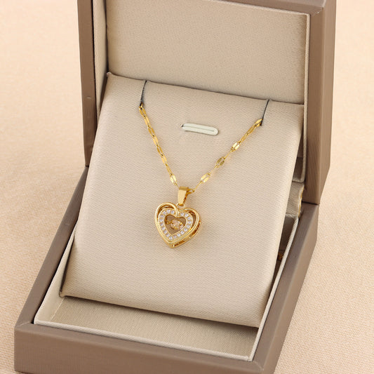 Elegant Double-Layer Love Necklace – Sparkling Rhinestone Pendant for Women